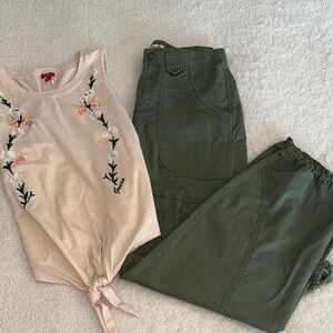 Madras Stylish Olive Green Cargo Pants/ Guess top